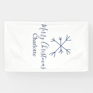 Merry Christmas blue snowflakes add name holidays Banner