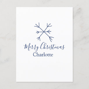 Merry Christmas blue snowflakes add name holidays Holiday Postcard