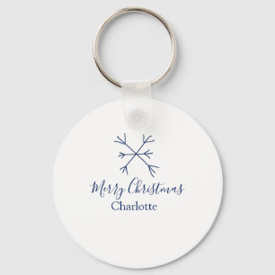 Merry Christmas blue snowflakes add name holidays  Key Ring