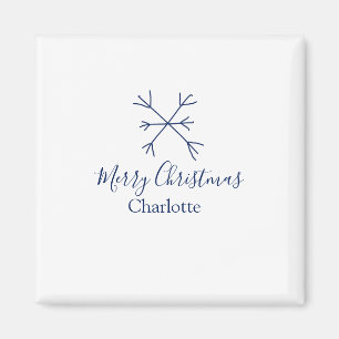 Merry Christmas blue snowflakes add name holidays  Magnet