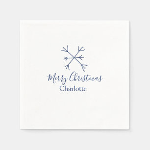 Merry Christmas blue snowflakes add name holidays Napkin