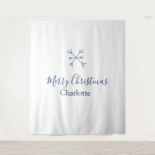 Merry Christmas blue snowflakes add name holidays Tapestry