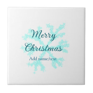 Merry Christmas blue snowflakes glitter sparkle na Ceramic Tile
