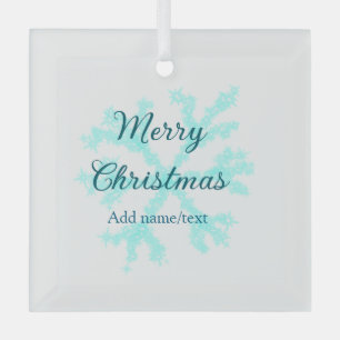 Merry Christmas blue snowflakes glitter sparkle na Glass Tree Decoration