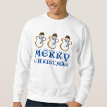 Merry Christmas Blue Snowman Cookie Ugly Sweater<br><div class="desc">Christmas sweatshirt features a row of snowman-shaped sugar cookies. MERRY CHRISTMAS is printed in a fun blue font. Perfect for holiday celebrations or for an ugly Christmas sweater party! This design is also available on other products. Don't see what you're looking for? Need help with customisation? Contact Rebecca to have...</div>