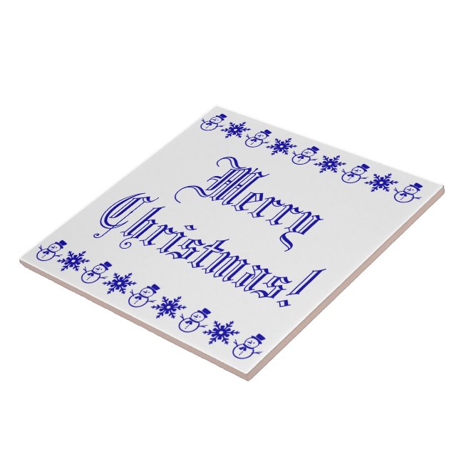 Merry Christmas Blue Snowman Snowflake Pattern Ceramic Tile (Side)