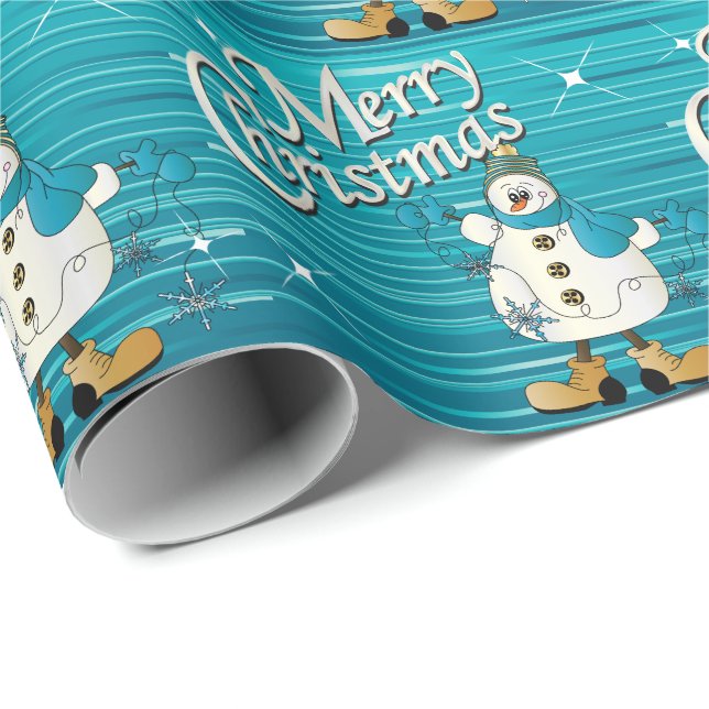 Merry Christmas Blue Snowman Wrapping Paper (Roll Corner)
