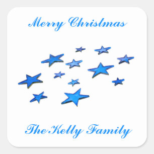 Merry Christmas blue star decoration with text Square Sticker