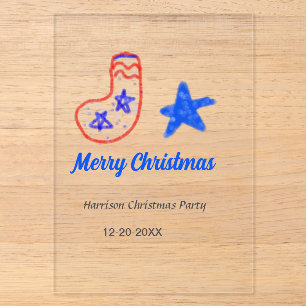 Merry Christmas blue star red stockings name date Acrylic Invitations