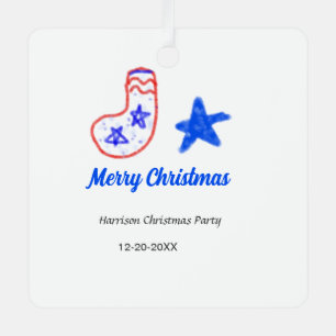 Merry Christmas blue star red stockings name date Metal Tree Decoration