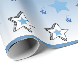 Merry Christmas Blue Stars Wrapping Paper