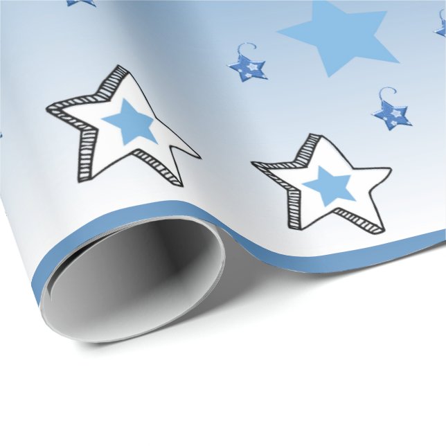 Merry Christmas Blue Stars Wrapping Paper (Roll Corner)