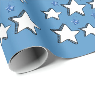 Merry Christmas Blue Stars Wrapping Paper