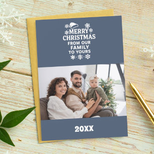 Merry Christmas blue white photo card