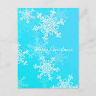 Merry Christmas Blue White Snowflakes Minimalist Holiday Postcard