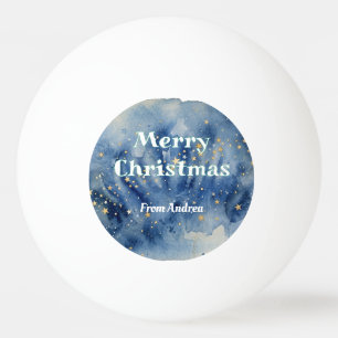 merry christmas blue white stars watercolor yellow ping pong ball
