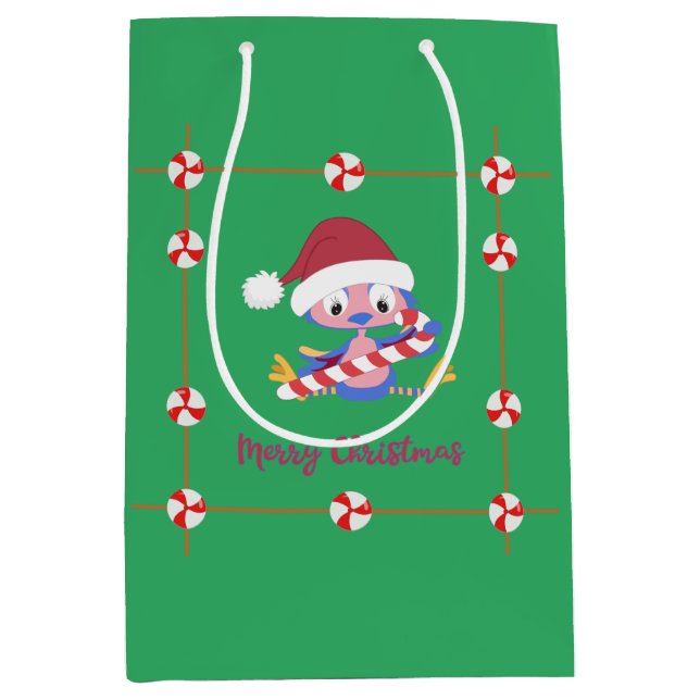 Merry Christmas BlueBird Candy Frame  Medium Gift Bag (Front)