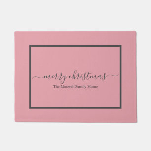 Merry Christmas blush pink family name Doormat