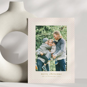 Merry Christmas Blush Pink Polka Dot Photo Frame Holiday Card