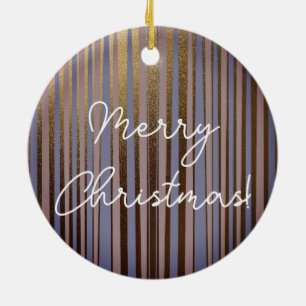 Merry Christmas Boho Gold Glitter Pink Lilac Ceramic Ornament