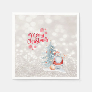 Merry Christmas, Bokeh,Santa Claus,Pine Tree Napkin