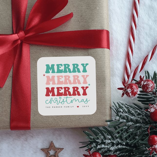 Merry Christmas Bold Colourful Red Heart Square Sticker (Creator Uploaded)