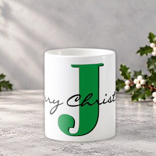 Merry Christmas Bold Green Initial 11oz Classic Coffee Mug