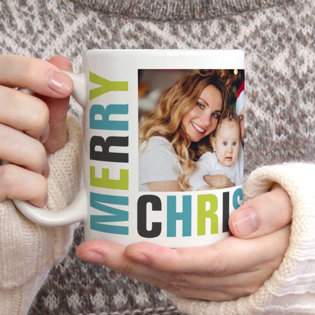"Merry Christmas" Bold Letters and Photos Holiday Coffee Mug (Creator Uploaded)