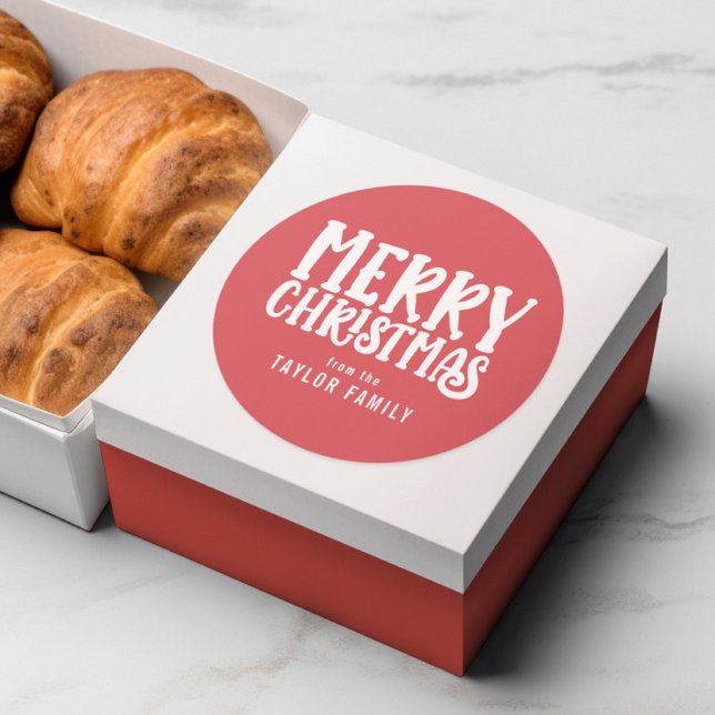 Merry Christmas Bold Modern Text Personalised Classic Round Sticker (Merry Christmas Bold Modern Text Personalized Classic Round Stickers from Ricaso. Other colors added)