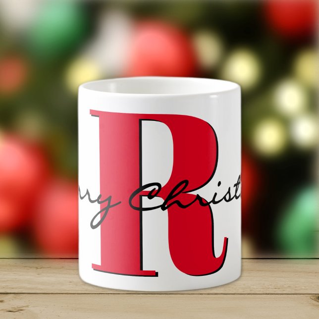Merry Christmas Bold Red Initial 11oz Classic Coffee Mug (Creator Uploaded)