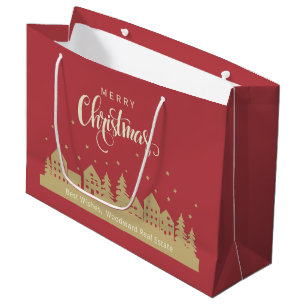Merry Christmas Bold Red Retro   Realtor Modern  Large Gift Bag