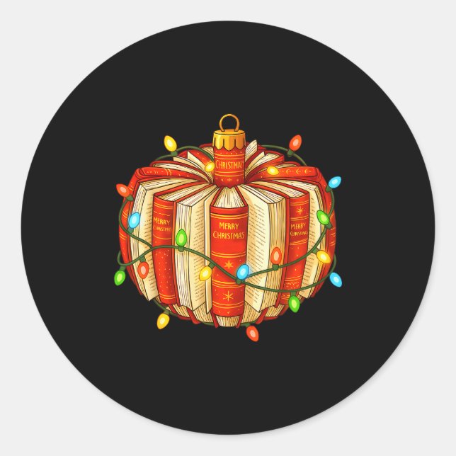 Merry Christmas Book Ornament Book Lover All Booke Classic Round Sticker (Front)