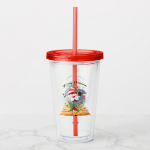 Merry Christmas Booklovers Santa Fun Festive Acrylic Tumbler