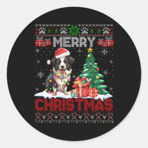 Merry Christmas Border Collie Dog Lovers Ugly Xmas Classic Round Sticker