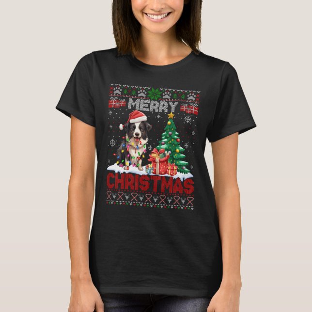 Merry Christmas Border Collie Dog Lovers Ugly Xmas T-Shirt (Front)