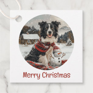 Merry Christmas Border Collie Dog Snowman Favour Tags