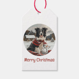 Merry Christmas Border Collie Dog Snowman Gift Tags