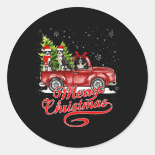Merry Christmas Border Collie Dogs Santa Reindeer  Classic Round Sticker