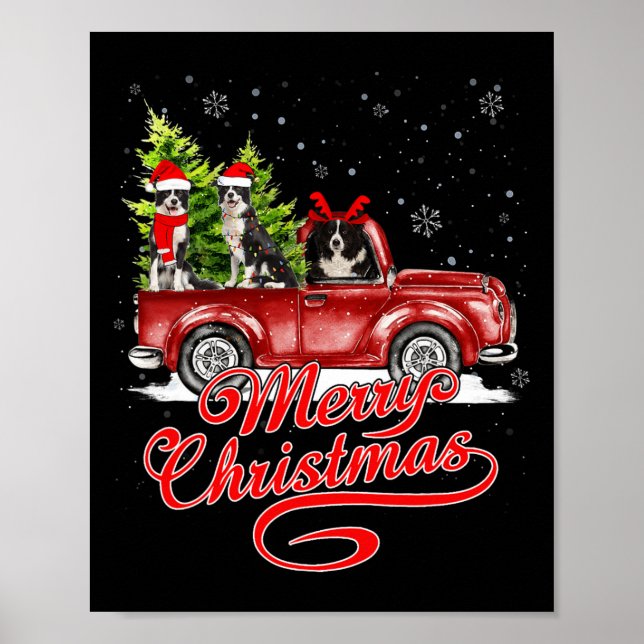 Merry Christmas Border Collie Dogs Santa Reindeer  Poster (Front)