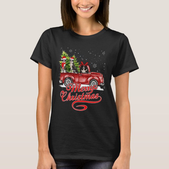 Merry Christmas Border Collie Dogs Santa Reindeer  T-Shirt (Front)