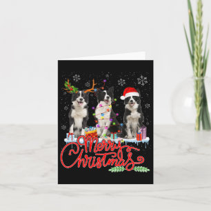 Merry Christmas Border Collie Santa Reindeer Light Card