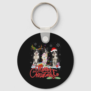 Merry Christmas Border Collie Santa Reindeer Light Key Ring