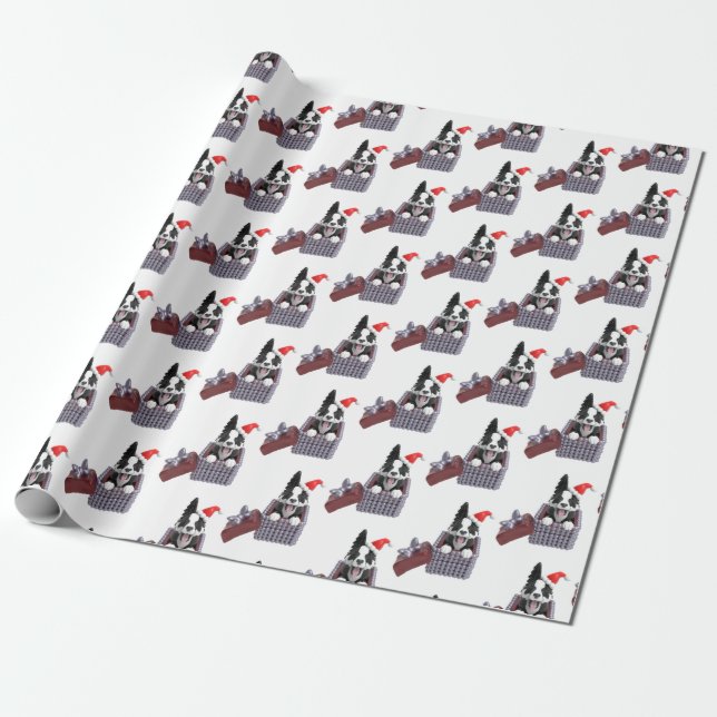 Merry Christmas Border Collie Wrapping Paper (Unrolled)