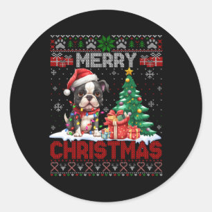 Merry Christmas Boston Terrier Dog Lovers Ugly Xma Classic Round Sticker