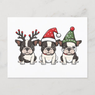Merry Christmas Boston Terrier Dogs Holiday Postcard