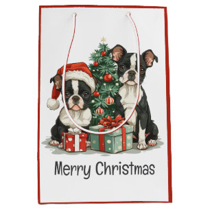 Merry Christmas Boston Terrier Dogs Medium Gift Bag