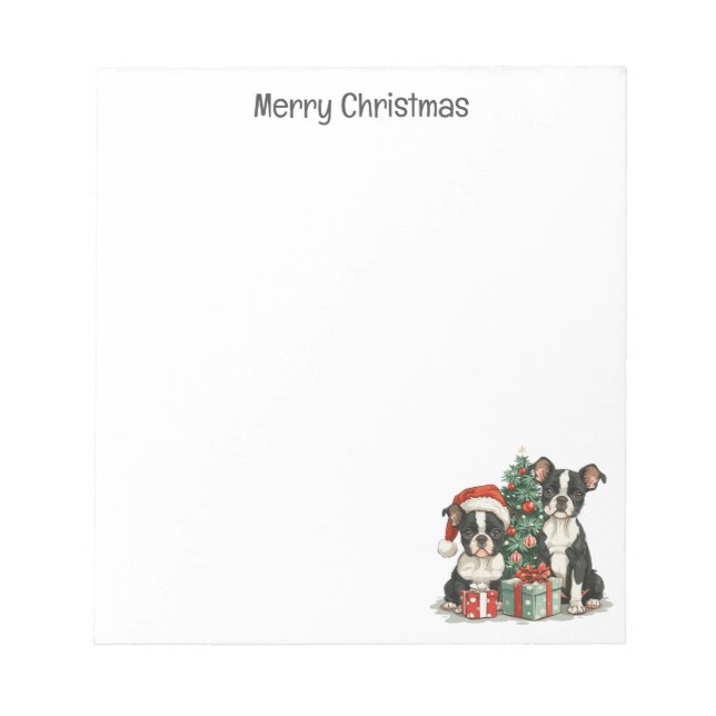 Merry Christmas Boston Terrier Dogs Notepad (Front)