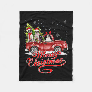 Merry Christmas Boston Terrier Dogs Santa Reindeer Fleece Blanket