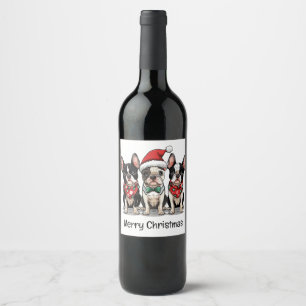 Merry Christmas Boston Terrier Dogs Wine Label
