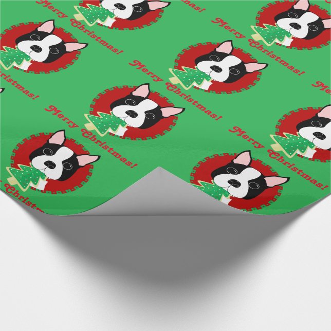 Merry Christmas! Boston Terrier Wrapping Paper (Corner)